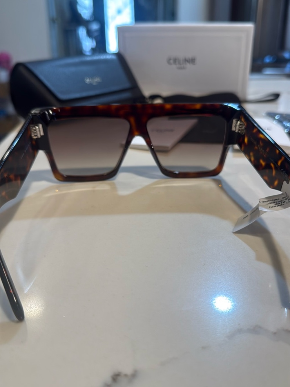 Celine Tortoiseshell Rectangular Shield Sunglasses - Picture 3 of 4